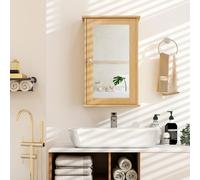 Costway Bathroom Medicine Cabinet Wall Mounted Mirror Cabinet W/ Single Door-Natural