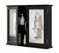 Costway Bathroom Mirror Cabinet 2-Door Wall Cabinet Wooden Meidcine Cabinet-Black