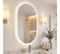 COSTWAY Bathroom Mirror with LED Lights, Oval Illuminated Backlit Wall Mounted Vanity Mirror with Anti-Fog, 3-Color Dimmable, Memory & Touch Switch, IP44 Tempered Glass Makeup Wall Mirrors (800x500mm)