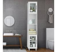 Costway Bathroom Tall Cabinet Slim Freestanding Storage Organizer Cupboard 2 Glass Doors