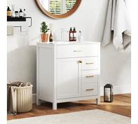 Costway Bathroom Vanity Cabinet With Sink Modern Vanity & Single Ceramic Basin Set-White