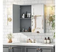 Costway Bathroom Wall Cabinet 2-Door Mirror Cabinet W/ Adjustable Shelf 62 Cm X 65 Cm-Grey