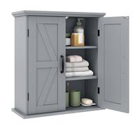 Costway Bathroom Wall Cabinet Farmhouse Medicine Cabinet w/ 2 Doors & Shelves in Grey COSTWAY Grey