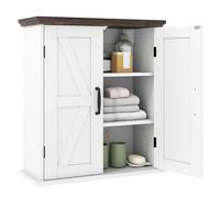 Costway Bathroom Wall Cabinet Farmhouse Medicine Cabinet w/ 2 Doors & Shelves in White COSTWAY White
