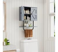 Costway Bathroom Wall Cabinet Wall-Mounted Medicine Cabinet With Towel Bar-Grey