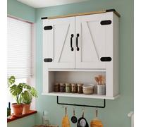 Costway Bathroom Wall Cabinet Wooden Medicine Cabinet w/ Towel Bar & Shelf in White COSTWAY White