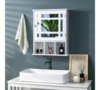 Costway Bathroom Wall Storage Cabinet Wooden Hanging Medicine Organizer W/ Mirror White