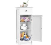 Costway Bathroom Wooden Storage Cabinet Floor Standing Cupboard W/ Single Door & Drawer