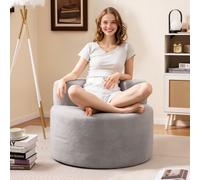 Costway Bean Bag Chair Moon-Shaped Floor Single Sofa Chair W/ Teddy Fleece-Grey
