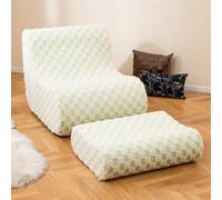 Costway Bean Bag Chair With Ottoman Accent Floor Couch Set With One-Piece Foam Filling-Green