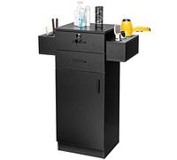 COSTWAY Beauty Salon Storage Cabinet, Lockable Hair Stylist Equipment Barber Station with 6 Hair Dryer Holders, 2 Drawers and 1 Door Cabinet, Salon Spa Hairdressing Storage Organizer, Black