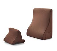 COSTWAY Bed Wedge Pillows Set, High Density Foam Incline Cushion with Tablet Pillow Stand and Side Pockets, Orthopaedic Back Support Pillow for Reading, Leg Elevation, Acid Reflux, Pain Relief (Brown)