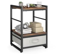 Costway Bedroom Nightstand Bedside Table w/Fabric Drawer & Open Shelf-Coffee in Brown COSTWAY Brown