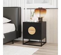 Costway Bedside Table Fluted Nightstand Modern Side Table With 2 Drawers-Black