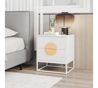 Costway Bedside Table Fluted Nightstand Modern Side Table With 2 Drawers-White