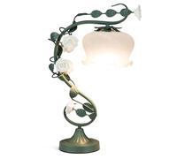 COSTWAY Bedside Table Lamp, Vintage Nightstand Lamp with On-Off Switch, Lily of The Valley Glass Lampshade, Decorative Roses & Leaves, Retro Desk Light for Living Room Bedroom, E27 Bulb Not Included
