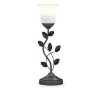 COSTWAY Bedside Table Lamp, Vintage Nightstand Lamp with Tulip Glass Lampshade, Metal Leaves & On-Off Switch, Decorative Desk Light for Study Living Room Bedroom, E27 Bulb Not Included