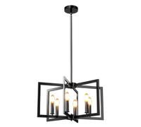 COSTWAY Black Ceiling Light, 6-Light Farmhouse Chandelier with Adjustable Height, E14 Modern Metal Geometric Pendant Light for Bedroom Dining Room Kitchen Island