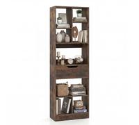 Costway Bookcase With Drawer Tall Freestanding Bookshelf With 8 Open Cubes Floor Display Rack With Anti-Toppling Kits Rustic Brown