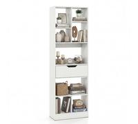 Costway Bookcase With Drawer Tall Freestanding Bookshelf With 8 Open Cubes Floor Display Rack With Anti-Toppling Kits White