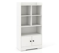 Costway Bookshelf Freestanding Bookcase With Doors & 2 Storage Cabinets-White