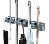 COSTWAY Broom Mop Holder, Wall Mounted Tool Organizer with 5 Position 6 Hooks, Brush Mop Utility Broom Storage Solutions for Home Garden Garage Basement