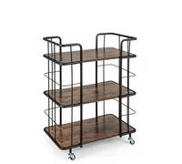 Costway Buffet Serving Cart 3 Tier Rolling Bar Cart With White Faux Marble Shelves & Golden Metal Frame Brown