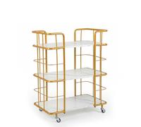 Costway Buffet Serving Cart 3 Tier Rolling Bar Cart With White Faux Marble Shelves & Golden Metal Frame White