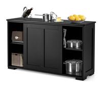 Costway Buffet Sideboard Cabinet Freestanding Server Table Kitchen Cupboard W/ Sliding Door-Black