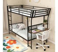 Costway Bunk Bed Single over Single Loft Bed with Wooden Tabletop & Shelf in Black COSTWAY Black