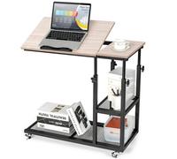 Costway C-Shaped Adjustable Bedside Table Couch Table W/ Wheels & Tiltable Tabletop