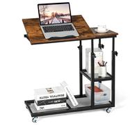 Costway C-Shaped Adjustable Bedside Table Couch Table w/ Wheels & Tiltable Tabletop in Brown COSTWAY Brown