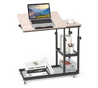 Costway C-Shaped Adjustable Bedside Table Couch Table w/ Wheels & Tiltable Tabletop in Natural COSTWAY Natural