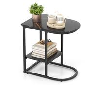 Costway C-Shaped End Table Modern Sofa Side Table W/faux Marble Tabletop-Black