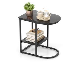 Costway C-Shaped End Table Modern Sofa Side Table W/faux Marble Tabletop-Black