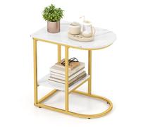 Costway C-Shaped End Table Modern Sofa Side Table With Storage Shelf-White