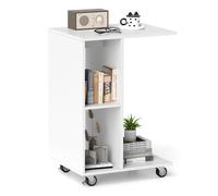 Costway C-Shaped End Table Narrow Side Table with Storage Shelves in White COSTWAY White