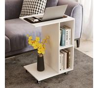 Costway C-Shaped End Table Narrow Side Table With Storage Shelves White