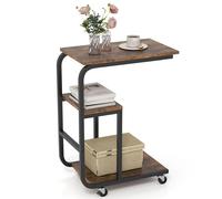 Costway C-shaped End Table Space-saving Couch Table with Open Shelves-Coffee in Brown COSTWAY Brown