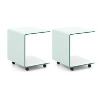 Costway C-Shaped End Table Tempered Glass Side Table with 2-tier shelf in White COSTWAY White