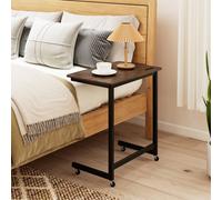 Costway C-shaped End Table w/Wheels Mobile Bedside Table w/Built-in Phone Slot in Brown COSTWAY Brown