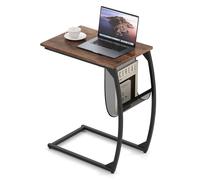 Costway C-Shaped Side Table Compact Sofa Side Table with Mesh Bag in Brown COSTWAY Brown