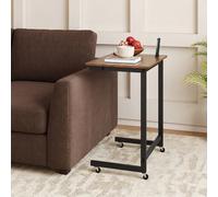 Costway C-Shaped Side Table With Wheels Mobile Bedside Table With Built-In Phone Slot