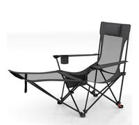 Costway Camping Lounge Chair 2 in 1 Portable Reclining Beach Chair With Footrest in Grey COSTWAY Grey