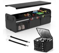 COSTWAY Car Boot Organiser with Cooler Bag, Collapsible Trunk Organizer with Lid, Removable Divider, Pockets, 2 Straps & Handles, Multi-Compartment Storage Box for Car SUV (67L, with Shoe Storage)