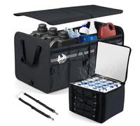 COSTWAY Car Boot Organiser with Cooler Bag, Collapsible Trunk Organizer with Lid, Removable Divider, Pockets, 2 Straps & Handles, Multi-Compartment Storage Box for Car SUV (45L)