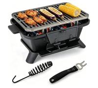COSTWAY Cast Iron Charcoal Grill, Portable Tabletop BBQ Stove with Double-sided Grilling Net, Fire Gate & Air Regulating Door, Indoor Outdoor Small Charcoal Grill Stove for Camping Picnic Party