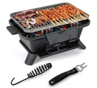 COSTWAY Cast Iron Charcoal Grill, Portable Tabletop BBQ Stove with Double-sided Grilling Net, Fire Gate and Air Regulating Door, Indoor Outdoor Small Charcoal Grill Stove for Camping Picnic Party