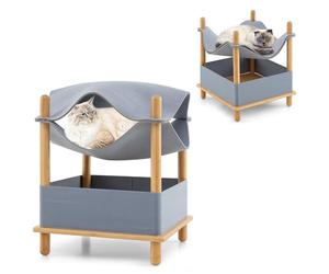 COSTWAY Cat Bed, 2-Tier Cats House with Semi-enclosed Condo, Removable Felt Cloth, Storage Shelf, Elevated Pet Furniture for Indoor Kittens