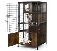 COSTWAY Cat Cage, Multi-level Cat House Enclosure with Cat Bowel, Holes, Storage Cabinet, Lockable Doors & Adjustable Foot Pads, Indoor Kitten Kennel Pet Activity Center, 60 x 60 x 125cm